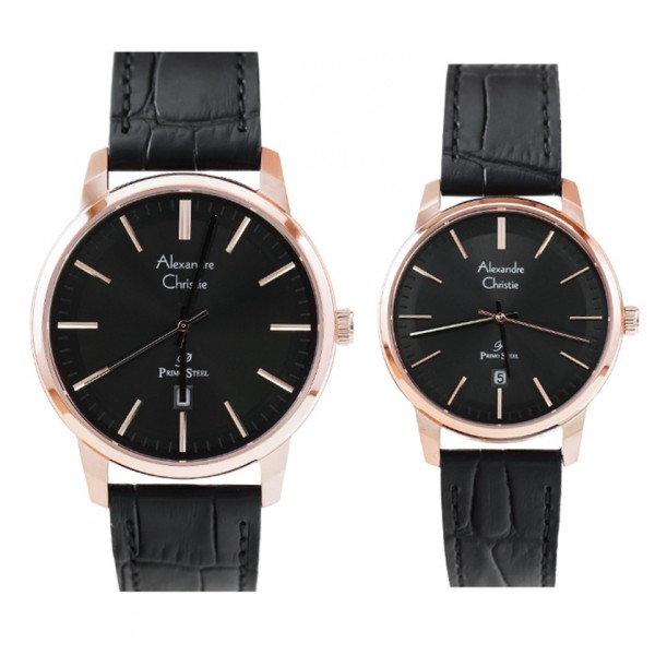 Alexandre Christie AC 1030 Rosegold Black Couple Leather